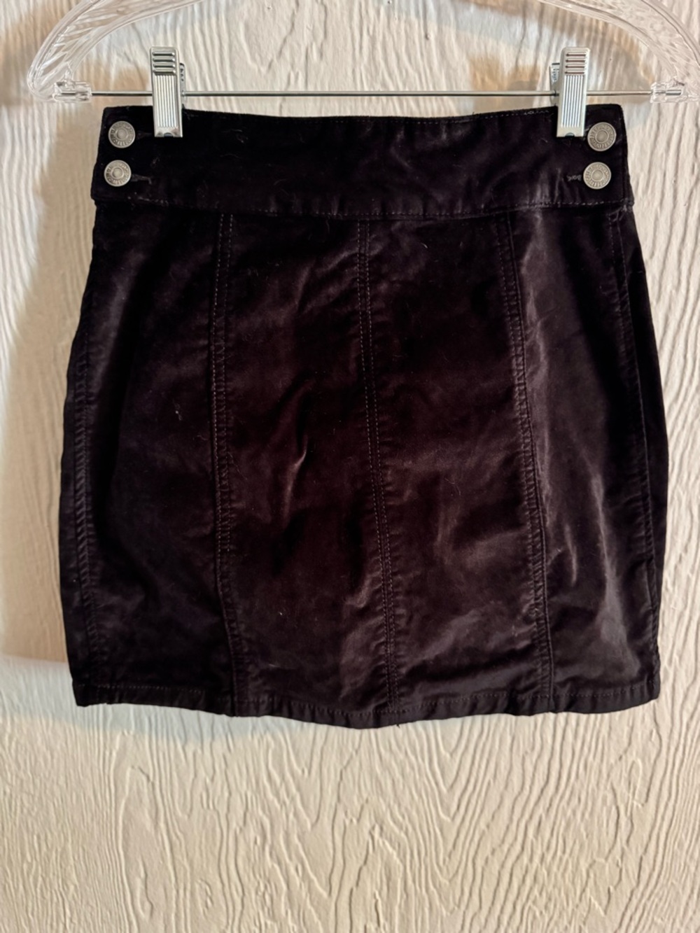 Free People Black Suede-Look Mini Skirt with Silver Button Detail